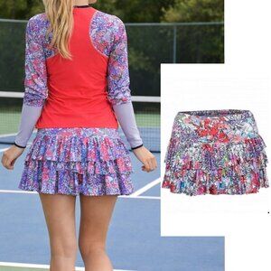 Nwt Lucky In Love Tiered Pleated Tennis Skirt Skort Shorts L Large